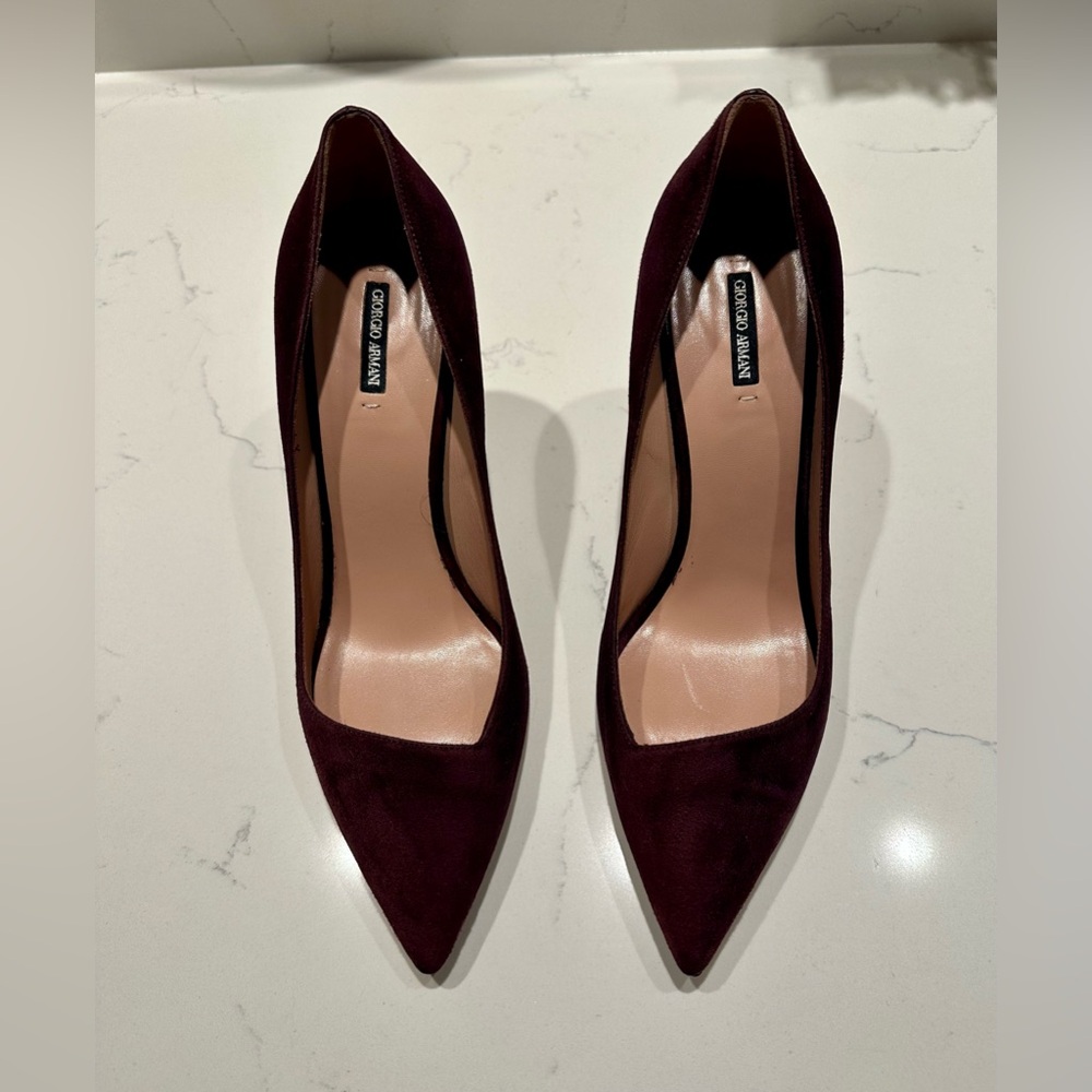 Giorgio Armani Dark Burgundy Suede Pointed Toe Heels - size 8.5 / 38.5